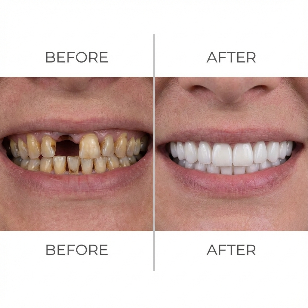 Before and after dental transformation - Full mouth reconstruction